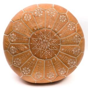 Embroidered Leather Pouf, Natural Desert Starburst Stitch