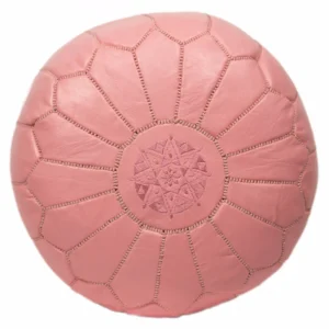 Embroidered Leather Pouf, Pink