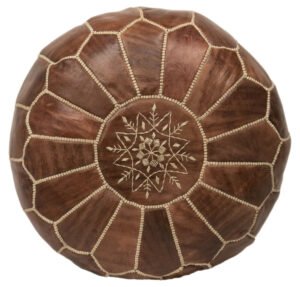 Embroidered Leather Pouf Chestnut