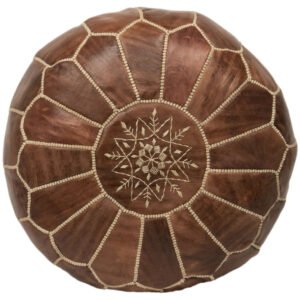 Embroidered Leather Pouf Chestnut