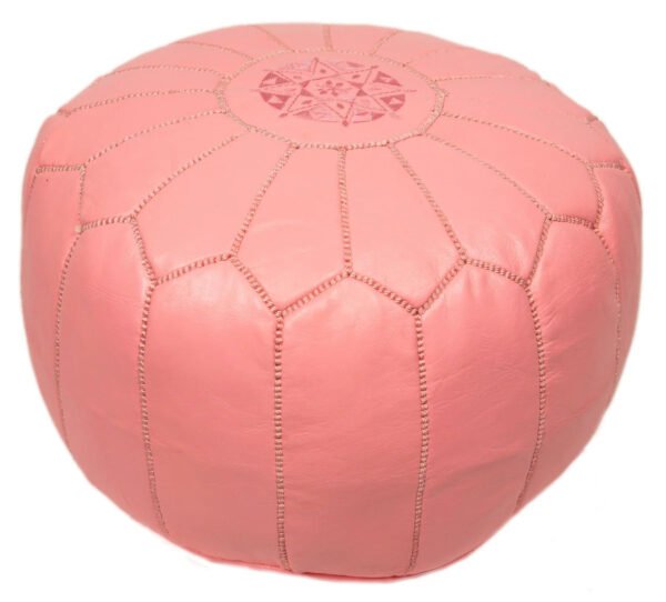 Embroidered Leather Pouf Pink