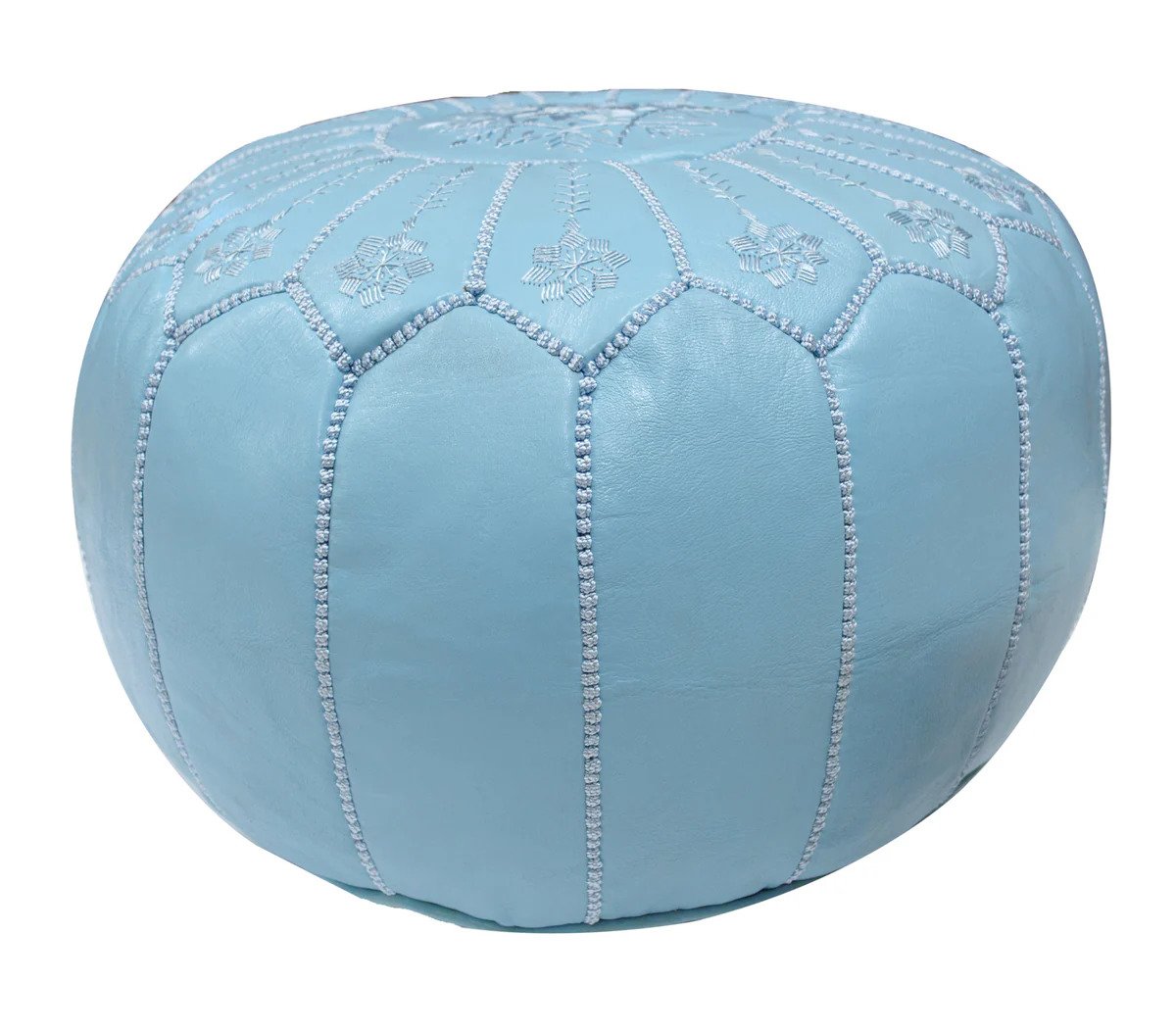 Embroidered Leather Pouf, Baby Blue Starburst Stitch 2