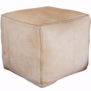 Moroccan Contemporary Leather Square Pouf, Naturel 1