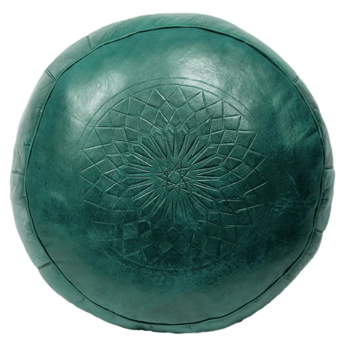 Solid Color Leather Pouf, Emerald Green 1