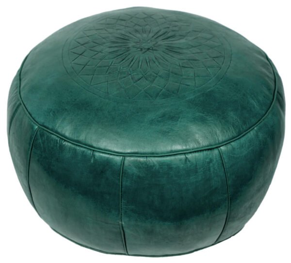 Solid Color Leather Pouf, Emerald Green - Image 2