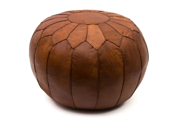 Hand Stitched Leather Pouf, Vintage Brown 2