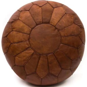 Hand Stitched Leather Pouf, Vintage Brown